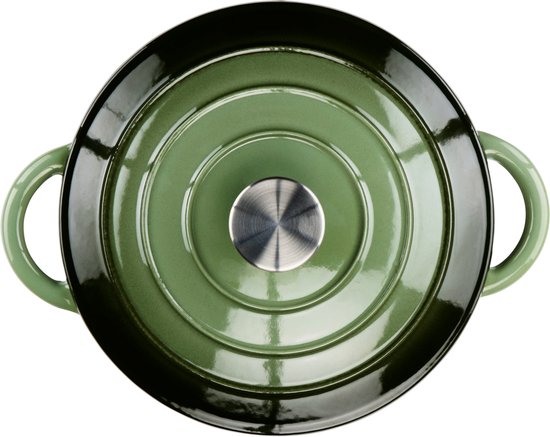 alpina Braadpan Gietijzer met Deksel - Bakpan ⌀ 24 cm - Alle Warmtebronnen - Groen