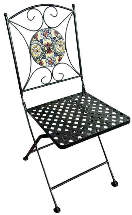 AXI Camilla Bistro Stoelen – Inklapbaar – Yellow Breeze – Metalen inklapbare tuinstoelen – Hoge rugleuning – Set van 2 stuks – Mozaïeklook – Ingelegd met keramische tegels – 150 kg draagkracht – Tuin, terras of balkon