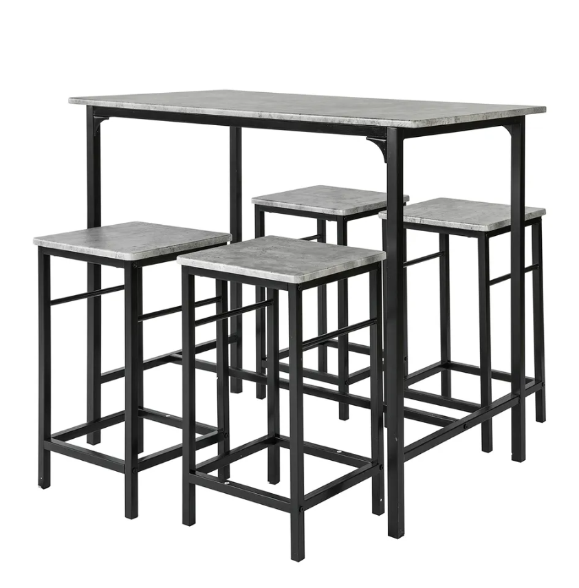 SoBuy Bartafel - 4 Krukken - Bartafelset - 5 Delig - 100 x 87 - 60 cm - tot 120 Kg -  Grijs /Zwart
