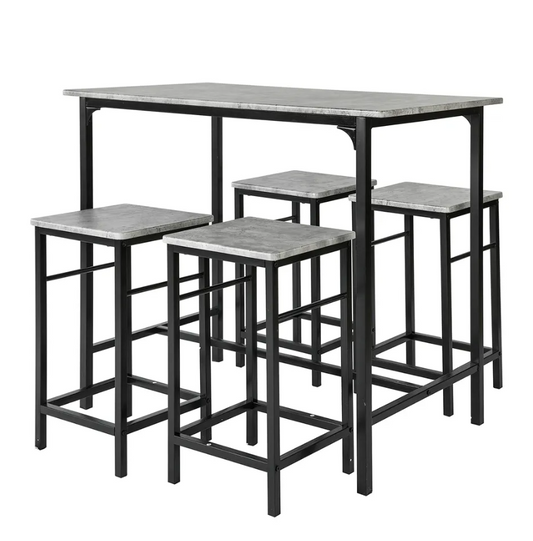 SoBuy Bartafel - 4 Krukken - Bartafelset - 5 Delig - 100 x 87 - 60 cm - tot 120 Kg -  Grijs /Zwart