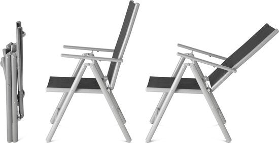 909 Outdoor - Tuinstoelen - Set van 2 - Verstelbare Rugleuning - Inklapbaar - Zitstoelen - Aluminium en Textileen - 69 x 56 x 106 cm