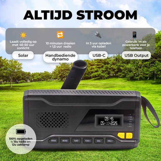 Denver Noodradio - Powerbank Zonne-energie - DAB & FM Radio - Noodpakket - Zaklamp - Opwindbaar - SOS Licht - Solar powerbank - SCD2033