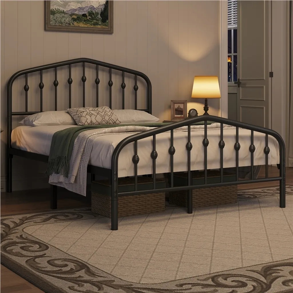 Yaheetech Metalen Bedframe - 140x200 cm - Vintage - Met Hoofdbord - Zwart - Industrieel Design