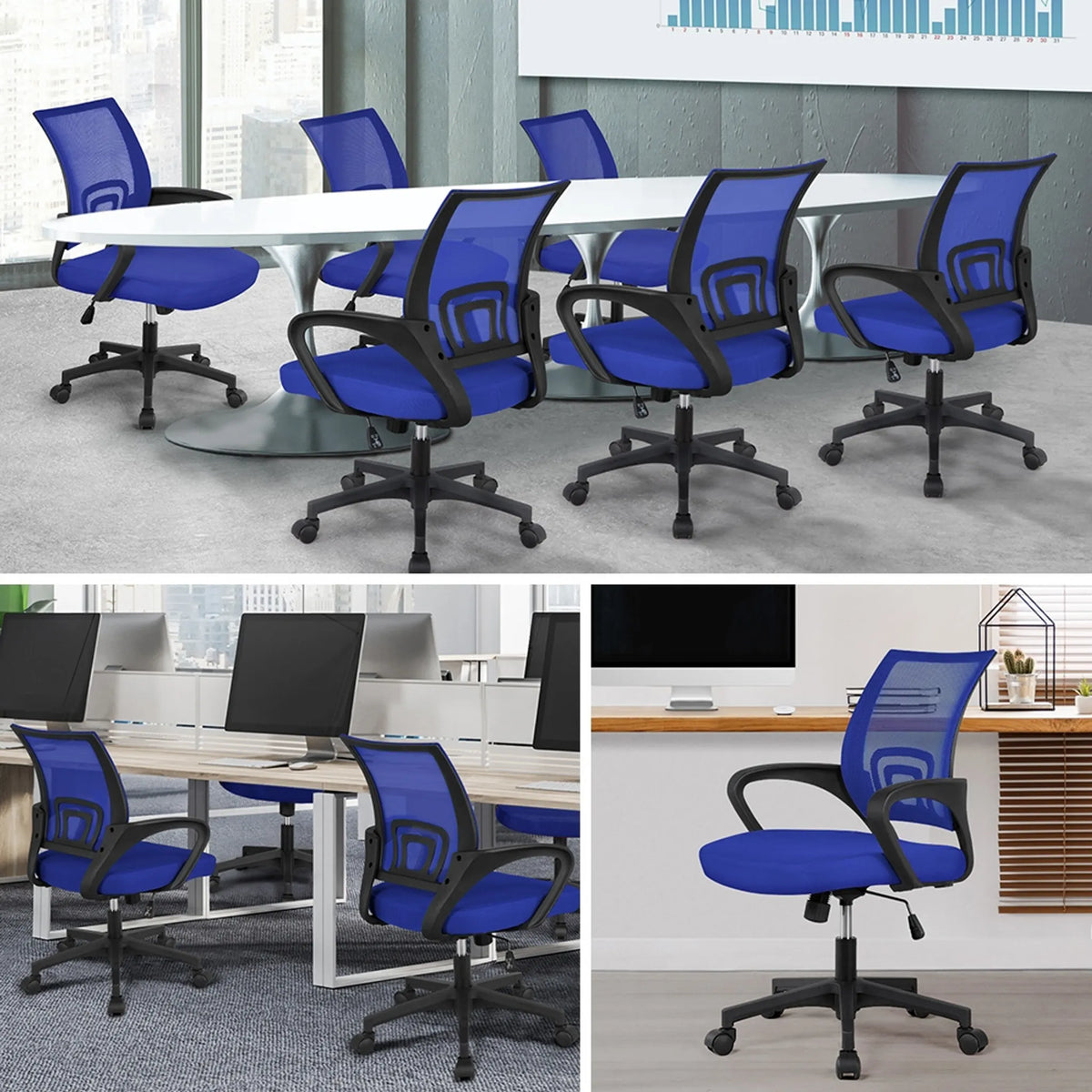 Yaheetech Bureaustoel Ergonomisch – Voorzien Van Ademende Meshstof En Schommelfunctie En Brede Zitting – Voor Kantoor En Studeerkamer – Blauw Nylon En Staal – 60,5 x 60 x 87-97 cm