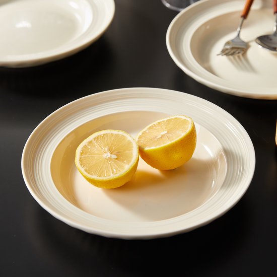 Set van 4 bordenset (Ø20,4cm / 8inch), Ontbijtborden, Pastaborden, serviesset 4 persoons, Geschikt voor restaurants, Horeca, Feest, familiefeesten, banketten en picknicks, Magnetron-vaatwasserbestendig, Keramiek