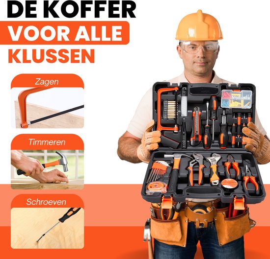 Vertrex Gereedschapskoffer gevuld - Gereedschap - Gereedschapset - Gereedschapskoffers - Schroevendraaierset - Meetlint - Rolmaat - Hamer - Bitset - Inbussleutelset - Spanningszoeker - Zaag - Stanleymes