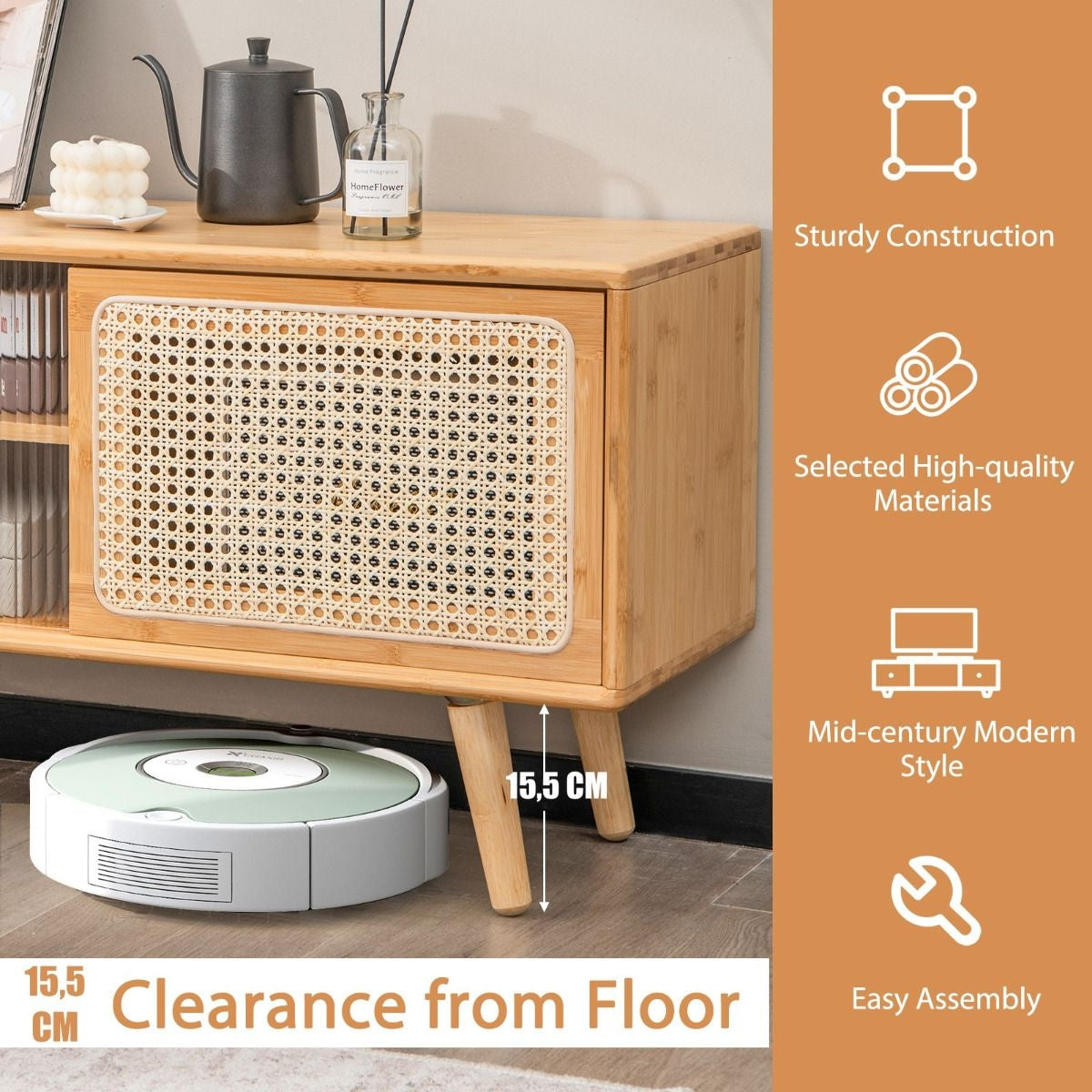 Coast TV-Kast - Max. 100 kg - Bamboe - 121 x 26 x 46 cm