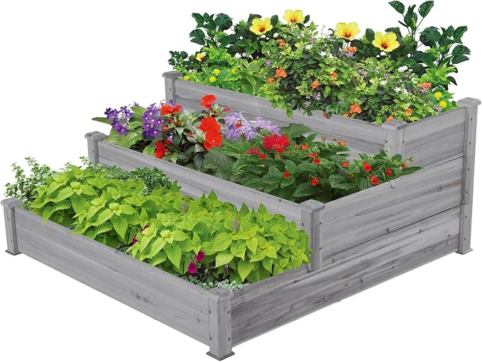Yaheetech Verhoogde Plantenbak 3-Laags - Houten Moestuinbak van Dennenhout voor Groenten, Bloemen en Kruiden