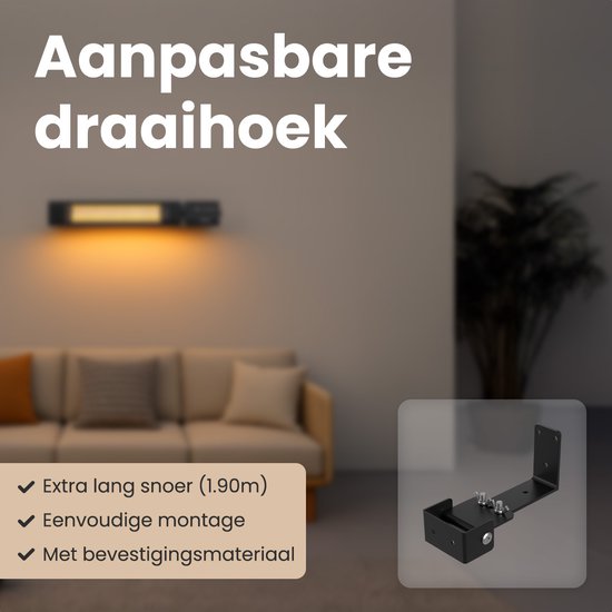 Auronic Terrasverwarmer - Infrarood Verwarming - Touch Display - 10m2 - Elektrisch - 2000W - Afstandsbediening - 9 Standen - Zwart