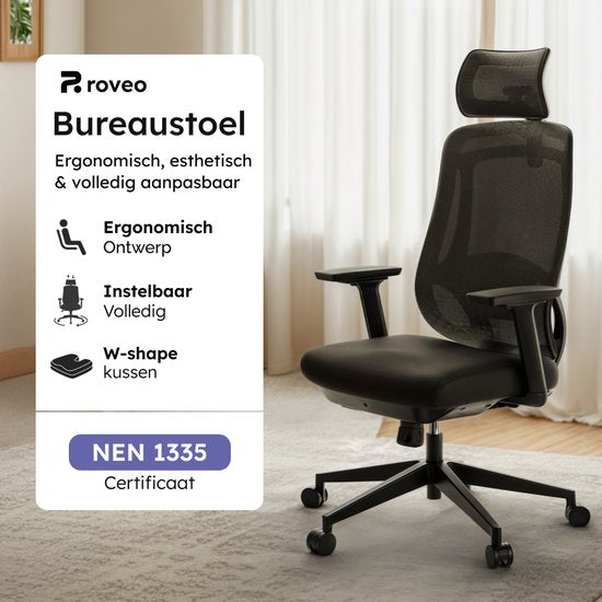 Roveo Ergonomische Bureaustoel - Office Gaming Chair - Volwassenen Game Stoel - Gamestoel - Zwart