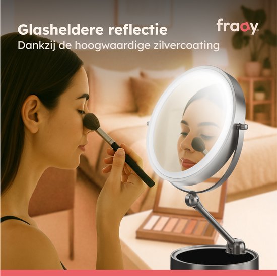 Fraay® Make Up Spiegel met LED Verlichting - 10x Vergroting - Vergrootspiegel met Licht - Oplaadbaar - Scheerspiegel - Badkamerspiegel - Nikkel