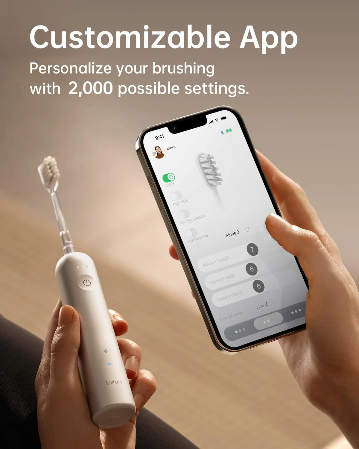 Laifen Wave Elektrische Tandenborstel - Oscillerend en Sonisch in Eén - 3 Opzetborstels - IPX7 Waterdicht - Aluminium Wit