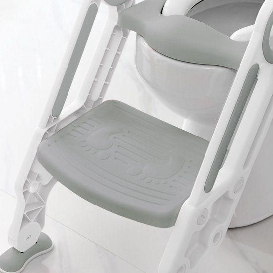 LifeGoods WC Verkleiner met Trapje - Toilettrainer met Opstapje - Potje peuter - 2 tot 7 Jaar - Grijs/Wit