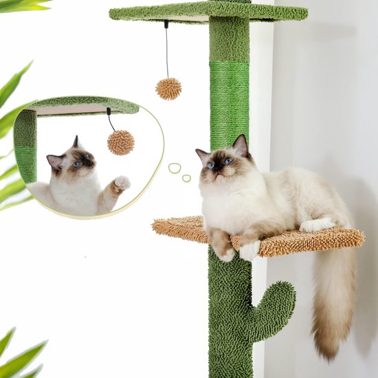 Kattenu CactusTower - Hoge Krabpaal plafond - Verstelbaar van 229 - 275 cm - Groen - Plafond krabpaal voor katten