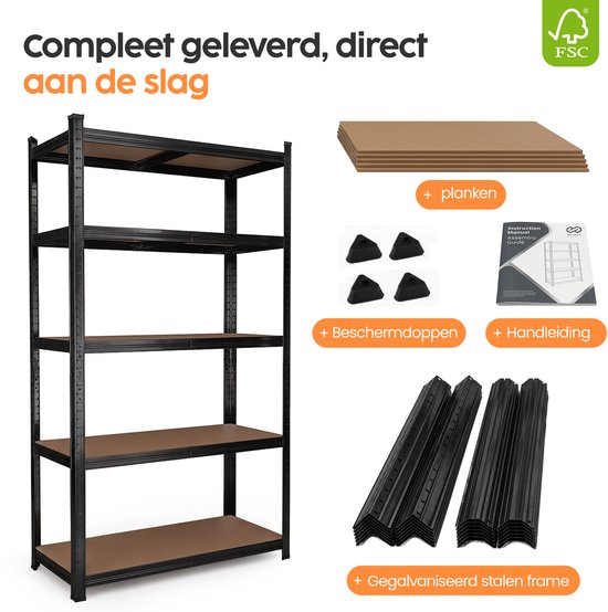 Infinity Goods Stellingkast Zwart - Set van 2 - 180x90x40 cm - Metalen Opbergrek - Voorraadkast - Magazijnstelling 5 Planken - Max. 175kg Per Plank, 875kg Totaal