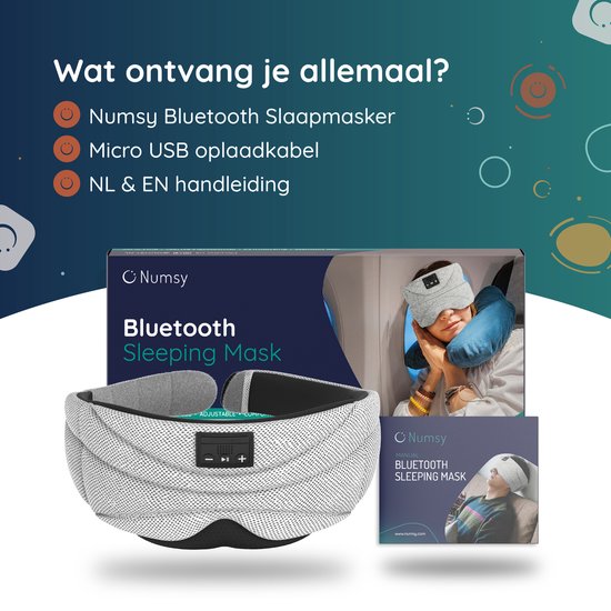 Numsy Slaapmasker met Bluetooth - Batterij vermogen 8 uutjes - 100% Katoen - Lichtgrijs