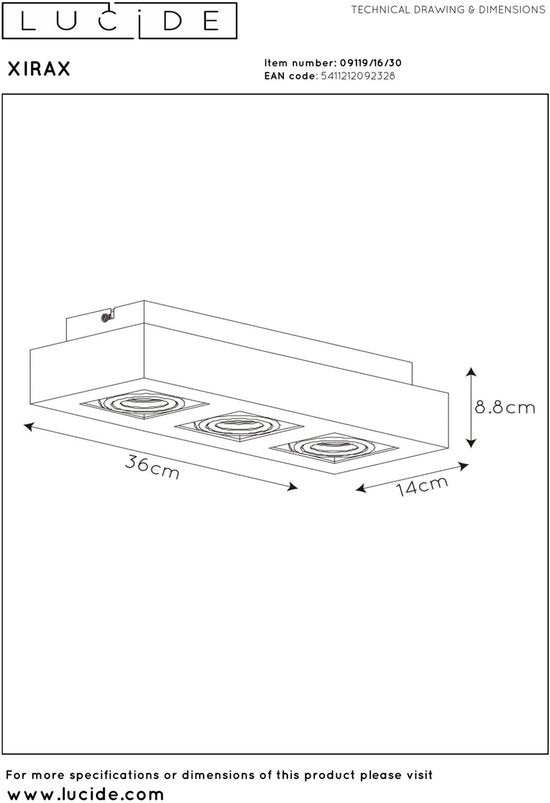 Lucide XIRAX - Plafondspot (Plafondlamp) - LED Dim naar warm - GU10 (MR16) - 3x5W 2200K/3000K - Zwart