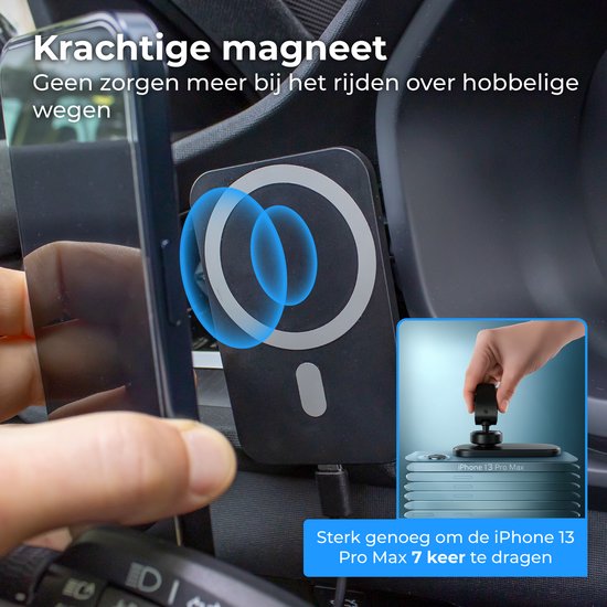 Nuvance Telefoonhouders Auto - Geschikt voor MagSafe iPhone 12/13/14/15/16 - Telefoonhouder - Draadloze Oplader - Gsm Houder Auto