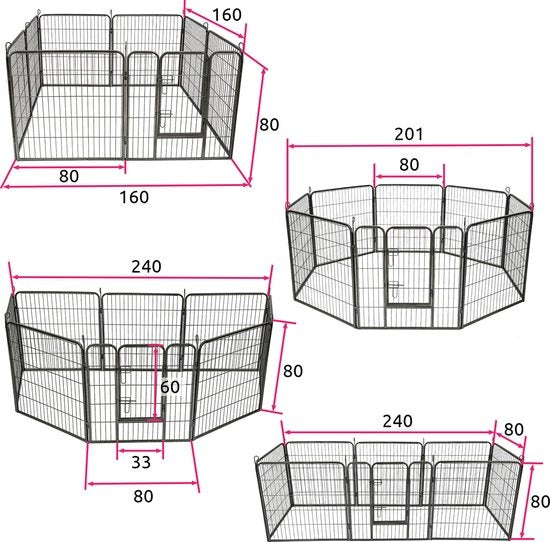 8-hoekige puppyren hondenren puppykennel 80 cm hoog Ø 210 cm 401717