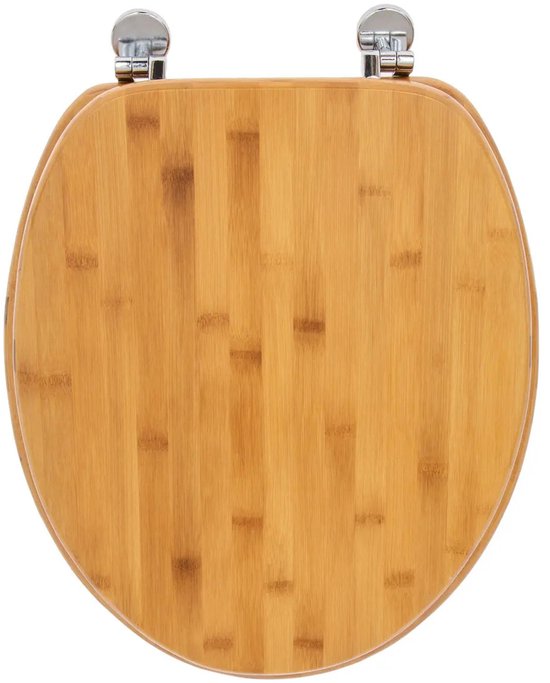 5Five Toiletbril Woody - bruin - Bamboe hout - universeel - standaard wc bril - zinken scharnieren
