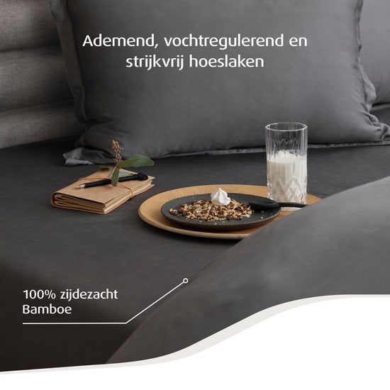 Home by TEMPUR® Topper Hoeslaken - Antraciet – 180 x 200 x 9 cm – Zijdezacht Bamboe – Hoeslaken Strijkvrij – Geschikt voor Droger