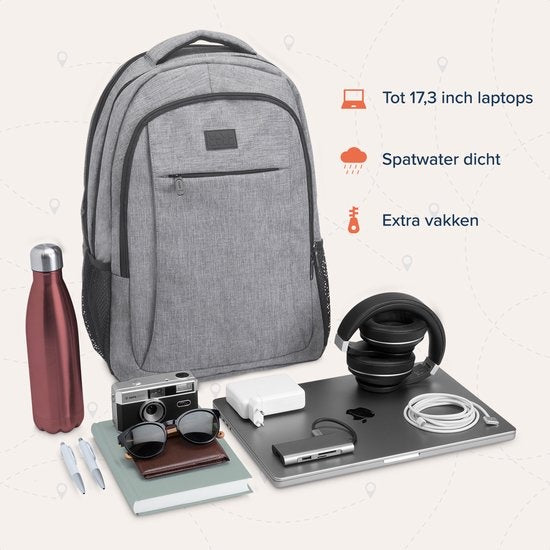 TRVLMORE Rugzak - 36L - 17,3 inch - Laptop Rugtas - Schooltas - Unisex - Spatwaterdicht Grijs