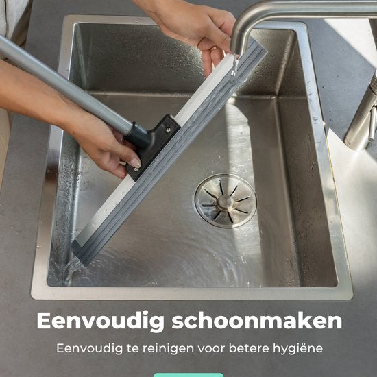 CLEANLY Vloertrekker met Steel Telescopisch 113-142 cm - Vloerwisser Badkamer met Rubberen Trekker - Watertrekker - Douchewisser - Breedte 43,5 cm - Zwart, Grijs