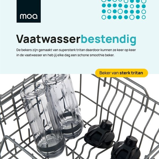 MOA Blender - Blender to Go - Mini Blender - 2 Tritan Bekers van 600ml - Smoothie Maker - 800W - Zwart - MB10B