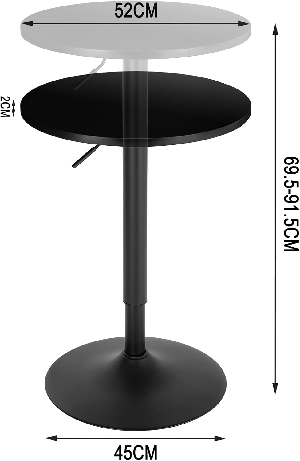 WOLTU Bartafel - Statafel - Verstelbaar 70-91cm - Zwart