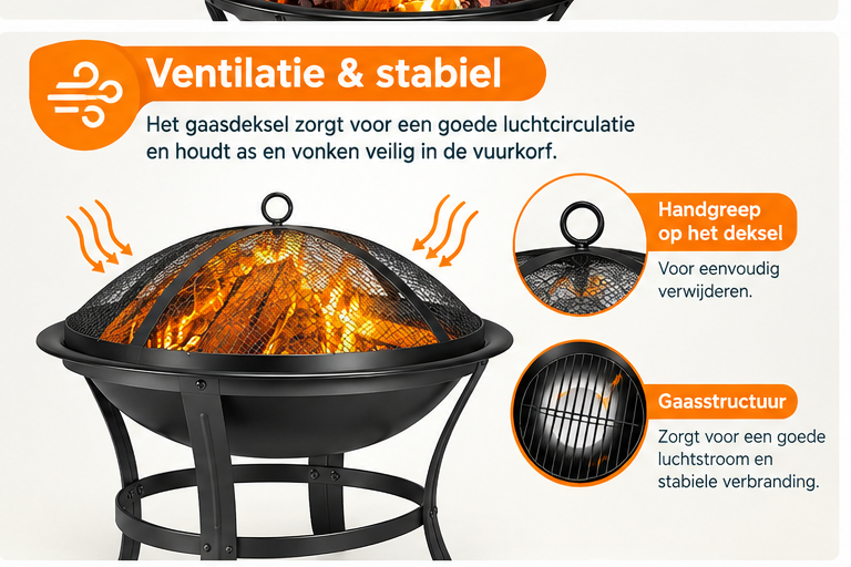 Yaheetech Vuurkorf voor Buiten - Zwart - 54 x 54 x 49,5 cm
