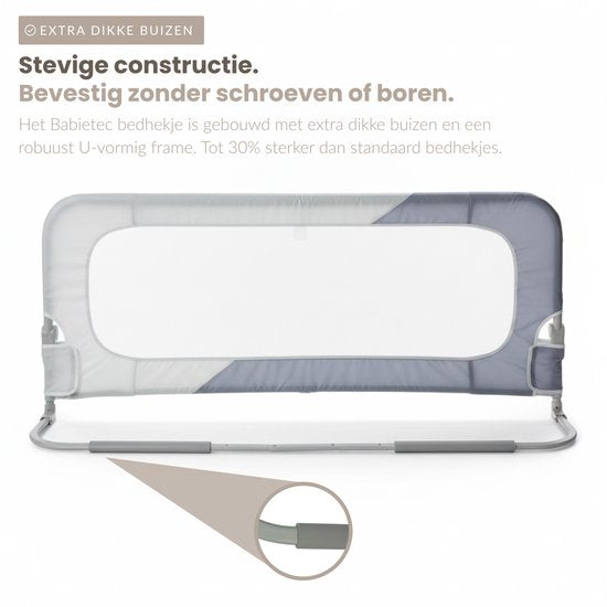 Babietec Bedhekje Verstelbaar Inklapbaar – Extra Lang 150cm – Bedrail – Boxspring – Uitvalbescherming – Bedrek - Donkergrijs