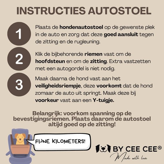 By Cee Cee Autostoel Hond Deluxe - Hondenmand Auto Met Veiligheidsriempje - Automand Hond - Hondenstoel - Autozitje - Mokka - Maat L - Otto