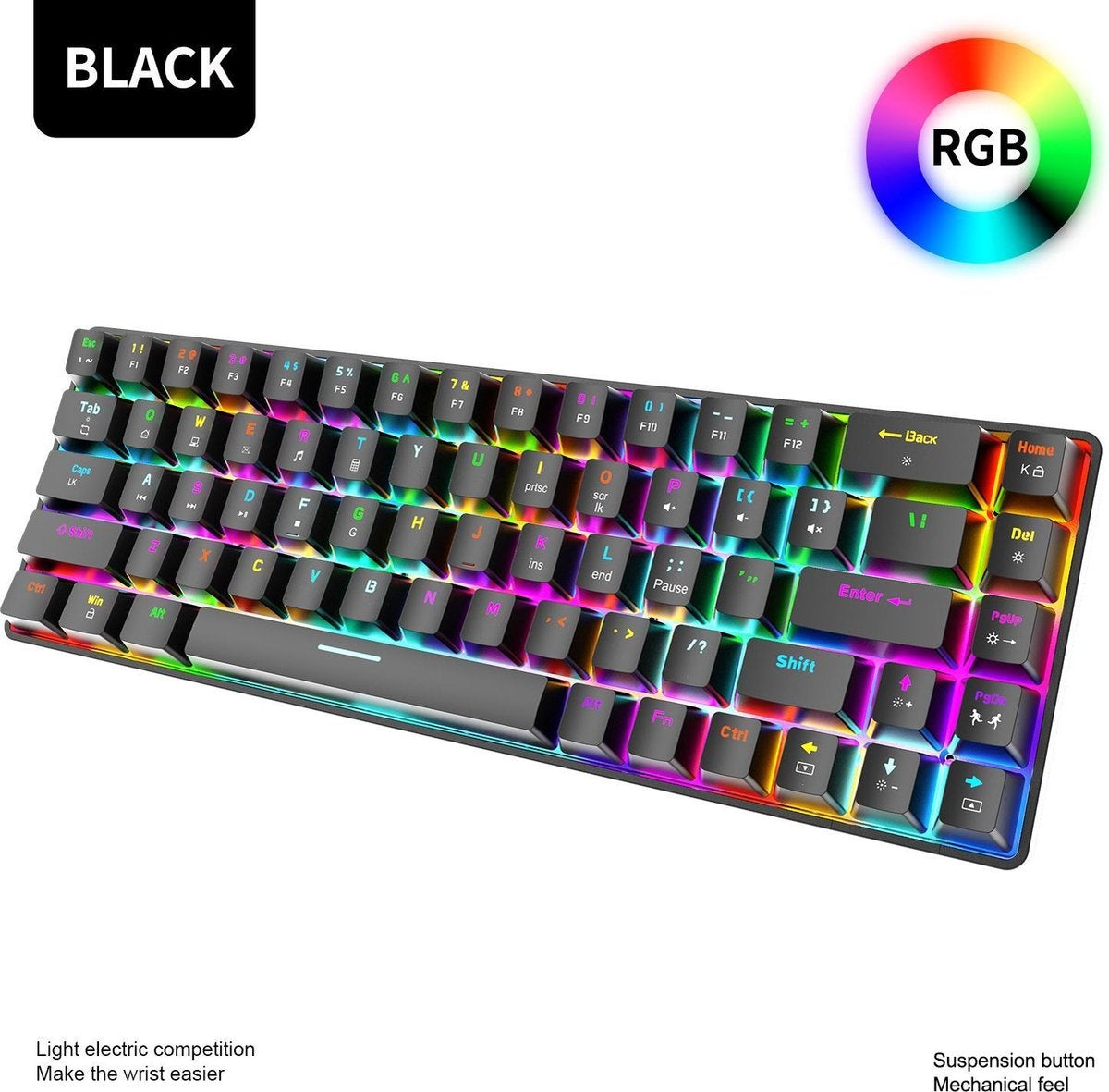 T8 RGB Mechanisch 68Keys gaming toetsenbord - Windows/Mac game toetsenbord - Brown Switch - QWERTY - Mechanical Keyboard - Zwart