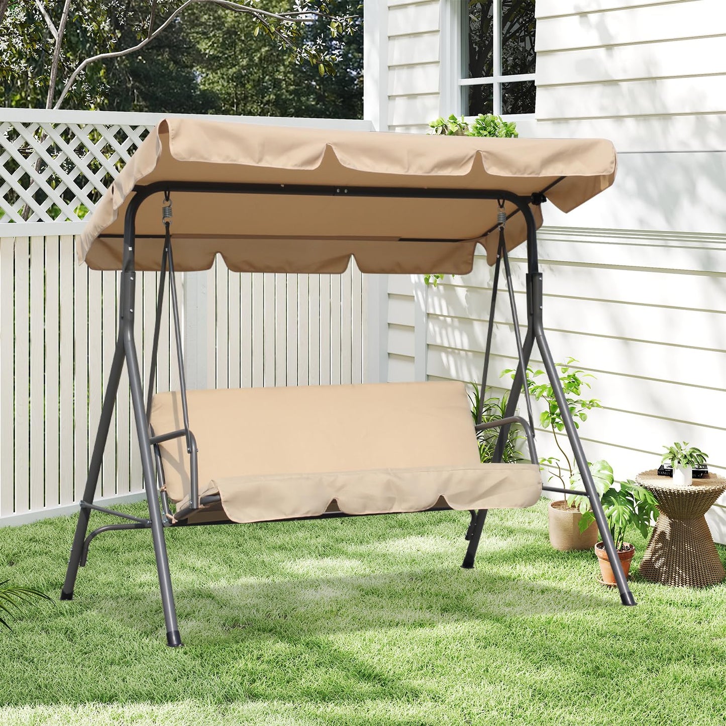 Angel Living Hollywood schommel tuinschommel 3-zits met zonnescherm - beige - ca. 170 x 110 x 152 cm