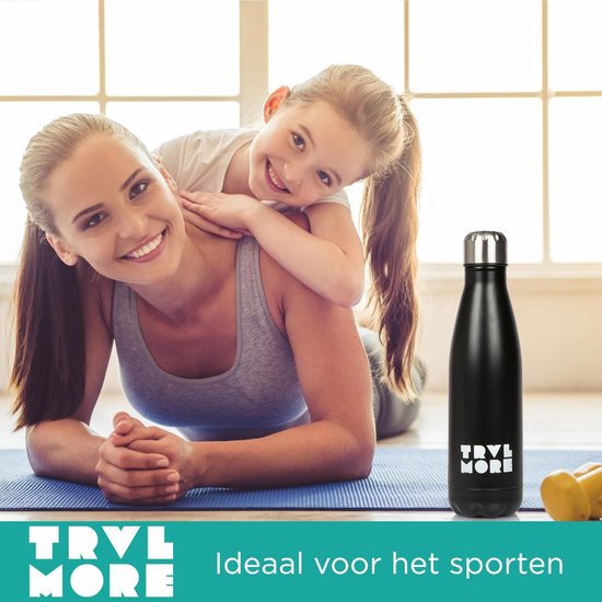 TravelMore Thermosfles - 500ml - RVS - Dubbelwandig - BPA-vrij - Zwart