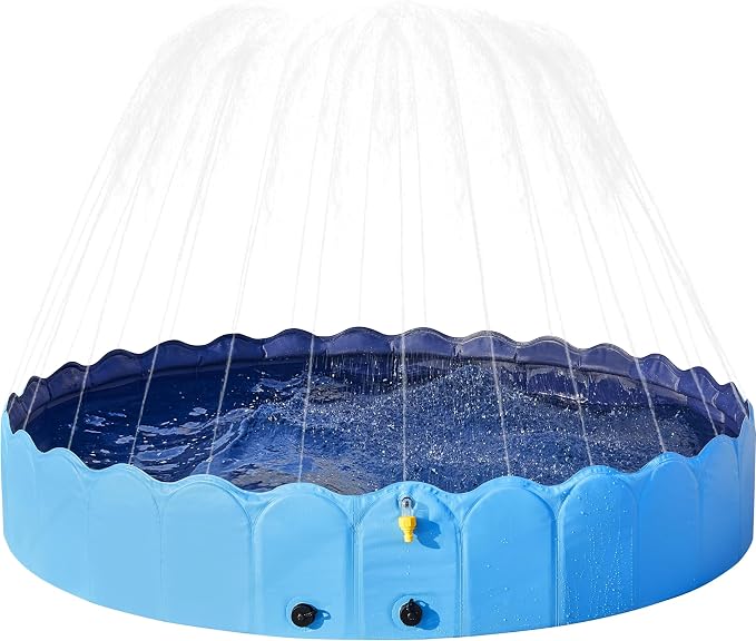 Yaheetech Opvouwbaar Hondenzwembad met Sproeier 160 x 33 cm - Blauw - Antislip Hondenbad voor Huisdieren