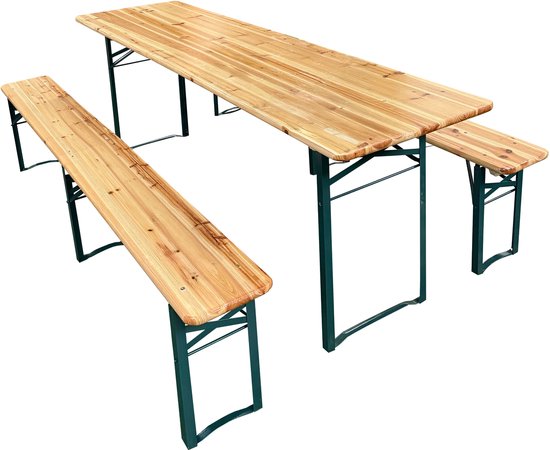 AXI Toon Biertafelset - Opklapbare Tafel en 2 Banken – 220 cm –Stalen Frame & Hout – Met Rubberen Pootkapjes – Picknicktafel voor buiten