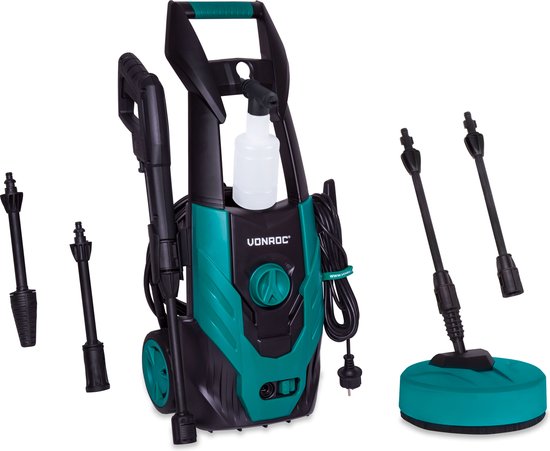 VONROC Hogedrukreiniger V14-2 - 1400W - 110 bar - 390 l/u - Incl. 5m slang, reinigingsmiddelen flesje, terrasreiniger en meer