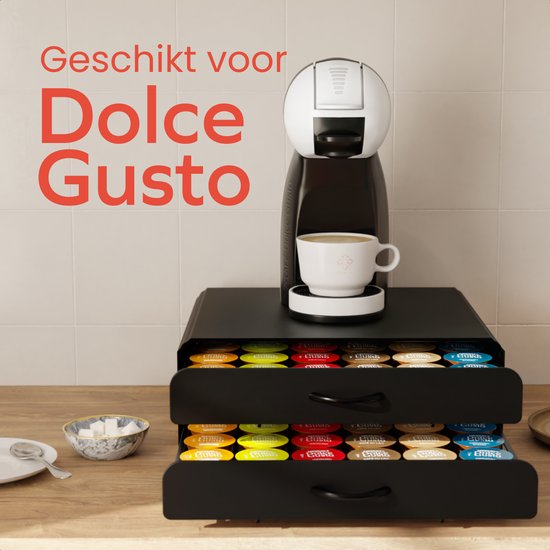 KitchenBrothers Capsulehouder - Koffiecups houder - met Lade - Geschikt voor Dolce Gusto - 72 Capsules - RVS - Zwart