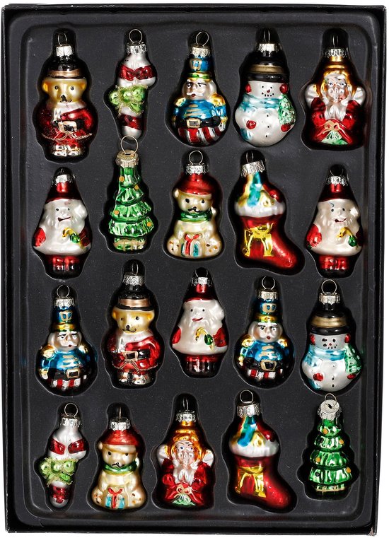 Mica Decorations Kerstballen Set van 20 Stuks - Kerstversiering voor de Kerstboom - Glazen Kerstornamenten met Klassieke Kerstfiguren - Kersthangers 3,5 cm - Groen