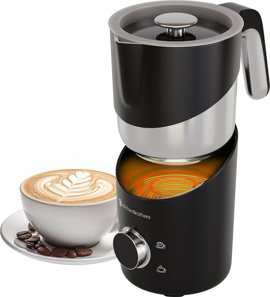 KitchenBrothers Elektrische Melkopschuimer - Vaatwasserbestendig - 4-in-1 - 400 ML - Voor 3 Cappuccino's - Zwart