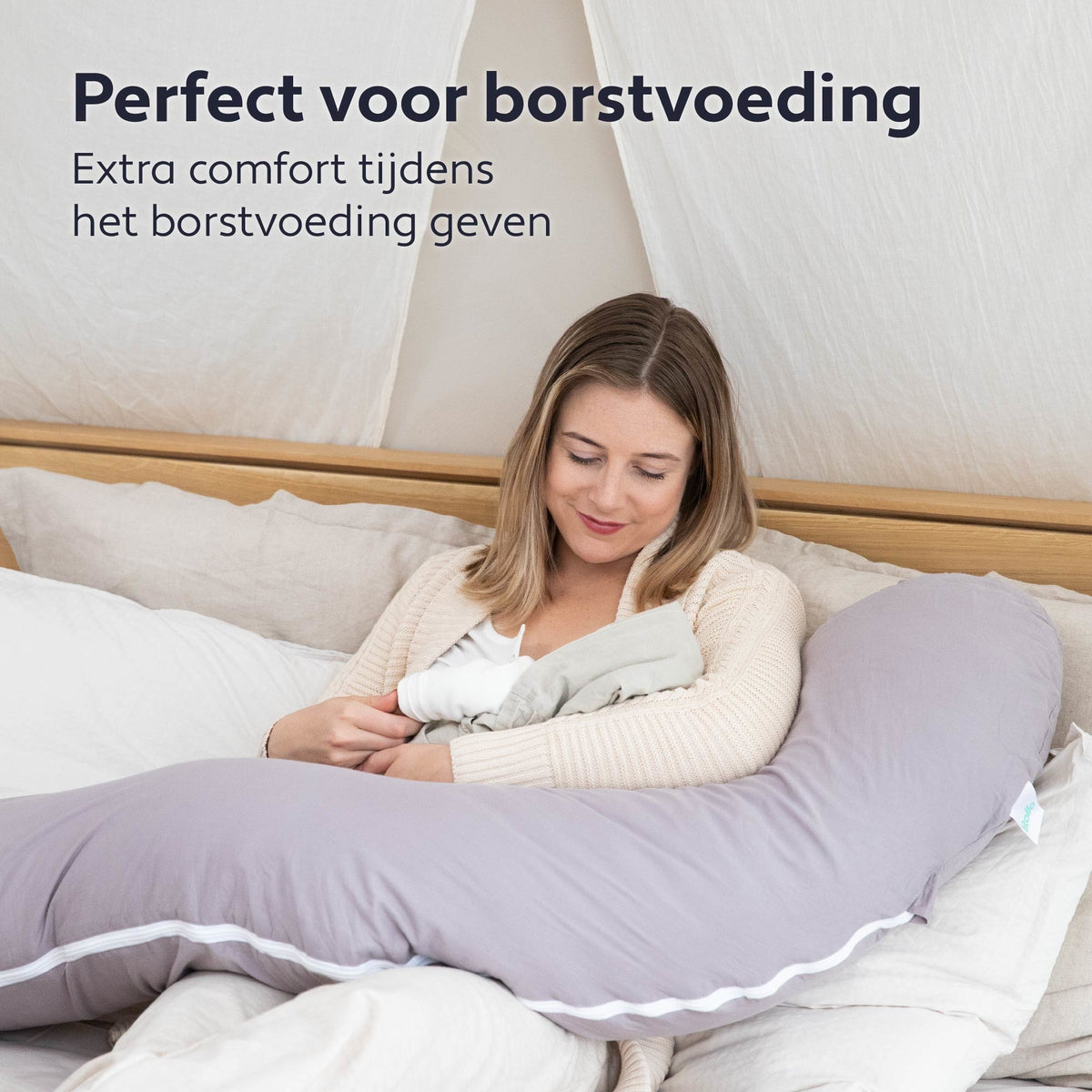Litollo® Zwangerschapskussen (J-vorm) - Zijslaapkussen - Voedingskussen - Lichaamskussen - Body pillow - 145cm - Zachte fleece stof - Afneembare hoes - Grijs