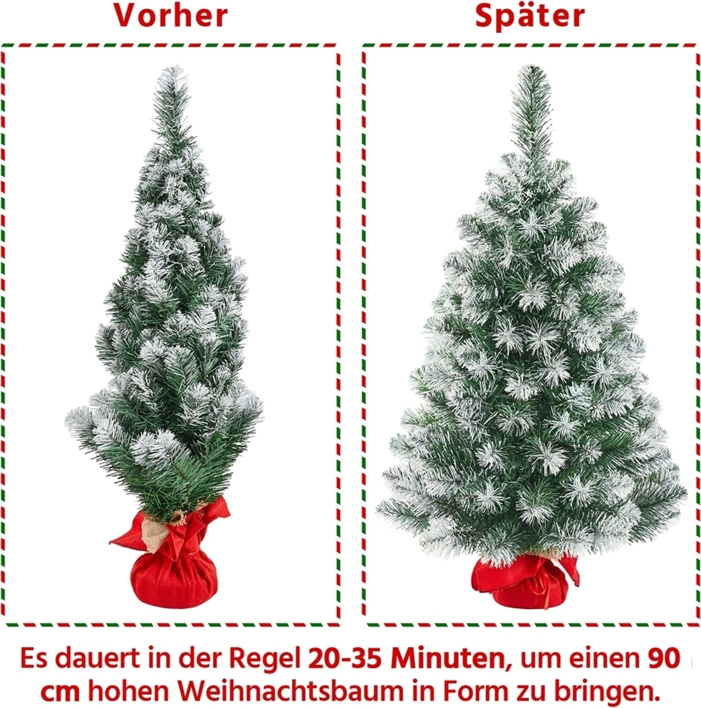 Yaheetech Tafelkerstboom - Sneeuw – 48 x 48 x 90 cm – 96 Takken - Betonnen Voet  – Groen
