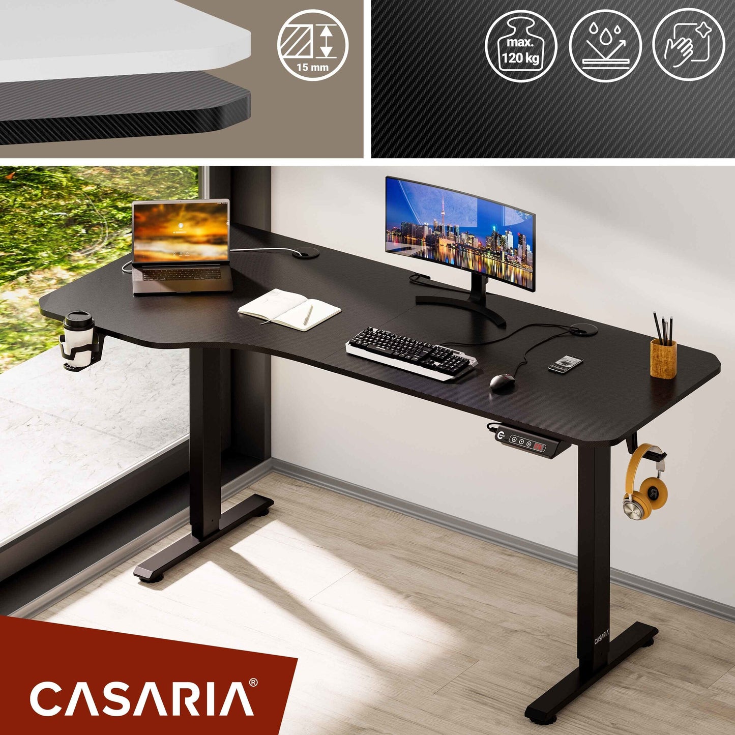 Casaria Zit Sta Bureau – Hoogte Verstelbaar Elektrisch - 160x75cm Zwart