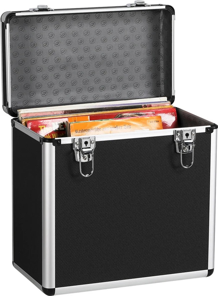 Yaheetech LP Koffer voor 50 Vinylplaten - Zwart - Afsluitbare Platenkoffer met Handgreep