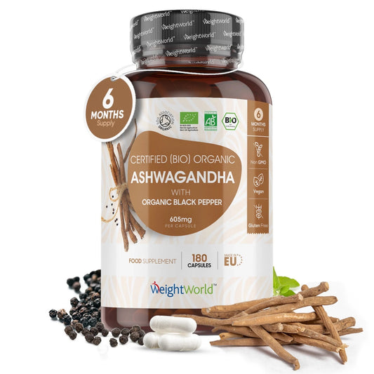 WeightWorld Potente 1200mg Ashwagandha Capsules – 180 Capsules, Biologisch, Hooggedoseerd, Met Zwarte Peper,