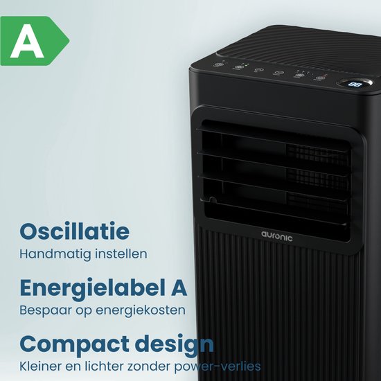 Auronic Mobiele Airco - 7.000 BTU - 3-in-1 - Airconditioning met 2 Raamafdichtingskits - Ventilator - Ontvochtiger - Tot 20m² - Zwart