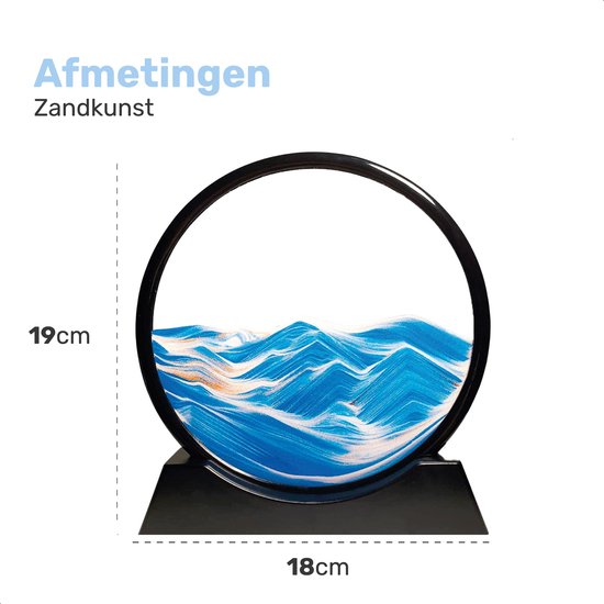 Zandkunst XL - Blauw - Diameter van 30cm - 360° - Zandkunst - In glas - Zandloper - Decoratie - Bewegende zandkunst