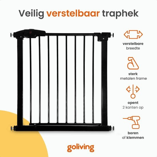 Goliving Traphekje – Klembevestiging Zonder Boren, Incl. Verlengstuk - uitbreidbaar - 78-93 x 6 x 85 cm – Zwart