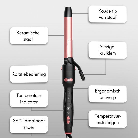 Sansbeauté® 3 in 1 Automatische Krultang met Klem - Keramische Haarkruller - 25mm tot 38mm - Beach Waves - Wavy Hair - Krultangen 33 38 mm 25 mm - Blowout Brush - Haarstyler - Hair Curler - Dunne en Dikke Crimper - Krultang Kort Haar